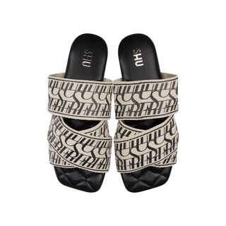 SHU PALETTE SOFT SIGNET ON CANVAS SANDALS - BLACK รองเท้าแตะ