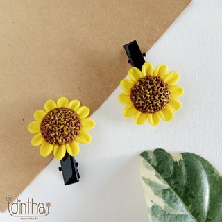 กิ๊บติดผมทานตะวัน งานปั้นจากดินไทย ไอดินไทย idinthai sunflower hair clips กิ๊บดอกไม้ กิ๊บดินปั้น