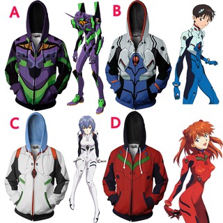 เสื้อแจ็กเก็ตกันหนาว EVA มีฮู้ด ลายการ์ตูนอนิเมะ Ayanami Rei Asuka Langley Soryu NEON GENESIS EVANGELION สไตล์ญี่ปุ่น