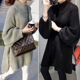 เสื้อไหมพรม Sweater ทรงยาว เกาหลีฝุดๆ ยืดได้เยอะ งานจริงสั้นกว่าในรูปนางแบบ แขนปกติไม่พอง