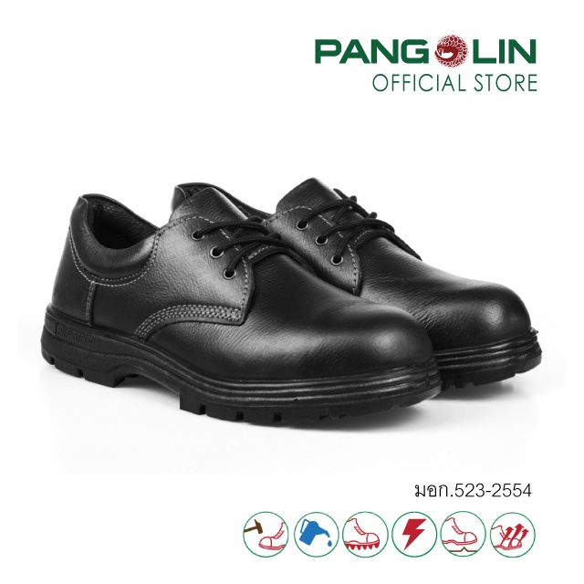 Pangolin(แพงโกลิน) รองเท้านิรภัย/รองเท้าเซฟตี้ พื้นPU เสริมแผ่นสแตนเลส แบบหุ้มส้น รุ่น0201U สีดำ
