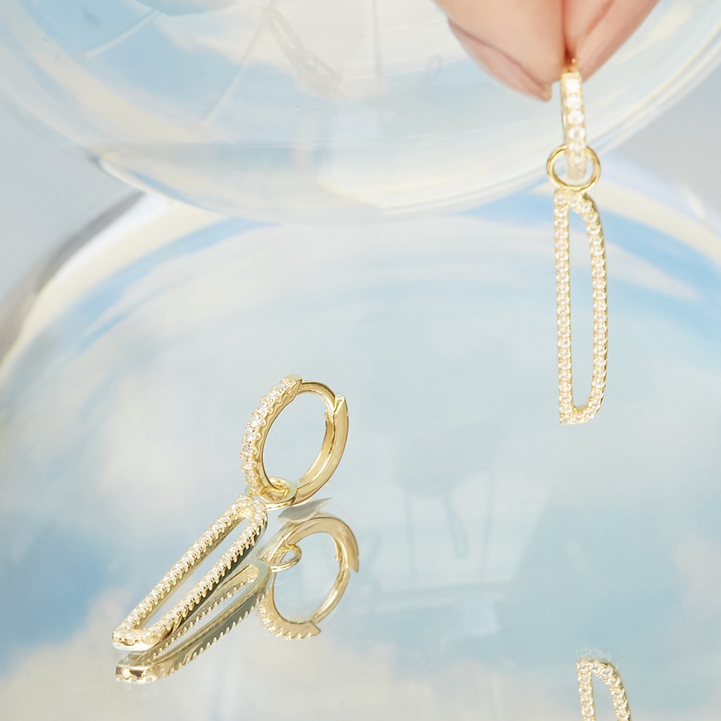 [ส่งด่วนฟรี]SWAN - Alphabet Earring ต่างหูเงินแท้ ต่างหูห่วงพร้อมจี้ ตัวอักษรภาษาอังกฤษ ฝังเพชร CZ