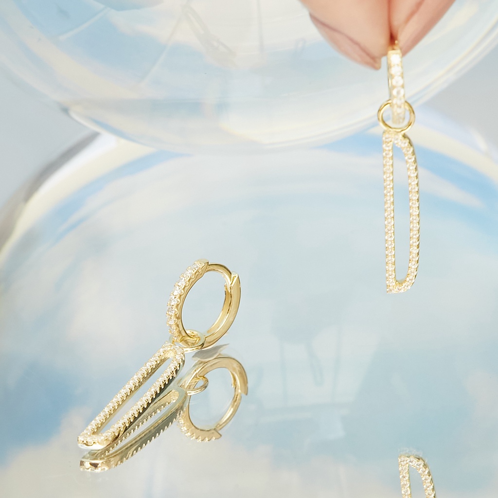 SWAN - Alphabet Earring ต่างหูเงินแท้ ต่างหูห่วงพร้อมจี้ ตัวอักษรภาษาอังกฤษ ฝังเพชรคิวบิกเซอร์โคเนีย