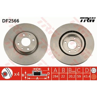 จานเบรกหน้า TRW : ALFA 155 2.0 (4 รู) 1994- ***ราคาต่อใบ