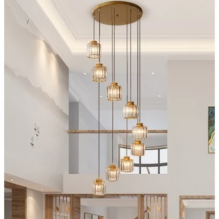 Modern Northern Europe Crystal Pendant Light LED E27 220V 6/9 Lights Iron Pendant Lamp for Duplex Villa Stairs