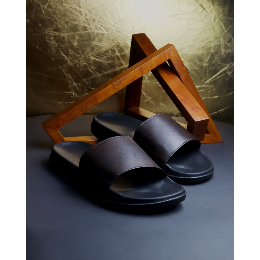 รองเท้า Zapato Fargo Darkbrown - รองเท้าแตะสไลด์ลําลองผู้ชายทําจากหนังแท้