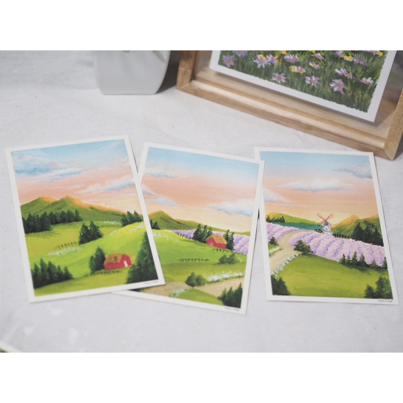 Postcard set ชุดโปสการ์ดจากภาพวาดสีชอล์คต่อกัน 3 ภาพ