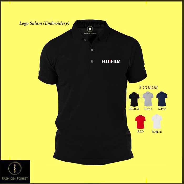 โปโลคลาสสิกเสื้อยืด Fujifilm Instax กล้อง Baju Lelaki ผ้าฝ้ายแฟชั่น Sulam เย็บปักถักร้อย 100% COTTON FGL