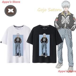 Appes Store New Jujutsu Kaisen Gojo Satoru เสื้อยืดลําลองสําหรับ Unisex แขนสั้นคอก ลมขนาดพลัส เสื้อยืดอนิเมะญี่ปุ่น