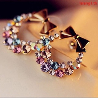 Fashion Designer Jewelry Colorful Rhinestone Butterfly Bow Stud Earrings for Women