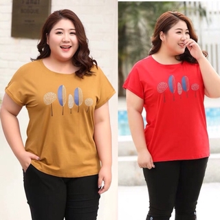 เสื้อยืดไซส์ใหญ่ 5XL คอกลมกว้าง สีน้ำตาล/สีแดง FF0209