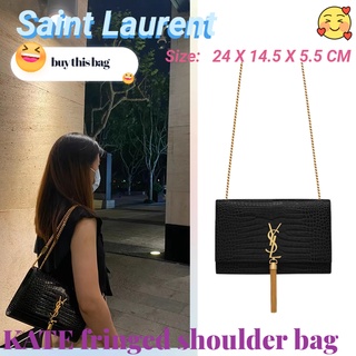 แซงต์โลรองต์  Saint Laurent  ysl KATE กระเป๋าสะพายหนังพู่ลายนูนกลาง/กระเป๋าผู้หญิง/กระเป๋าสะพายข้าง/กระเป๋าสะพายไหล่/กระ