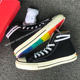 CONVERSE รองเท้าคอนเวิร์ส ข้อสูง สีดํา สีขาว สีรุ้ง 70s