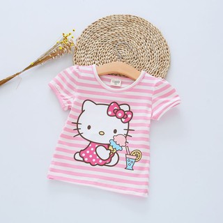 เสื้อยืดผ้าฝ้ายลายการ์ตูน Hello Kitty สำหรับเด็ก