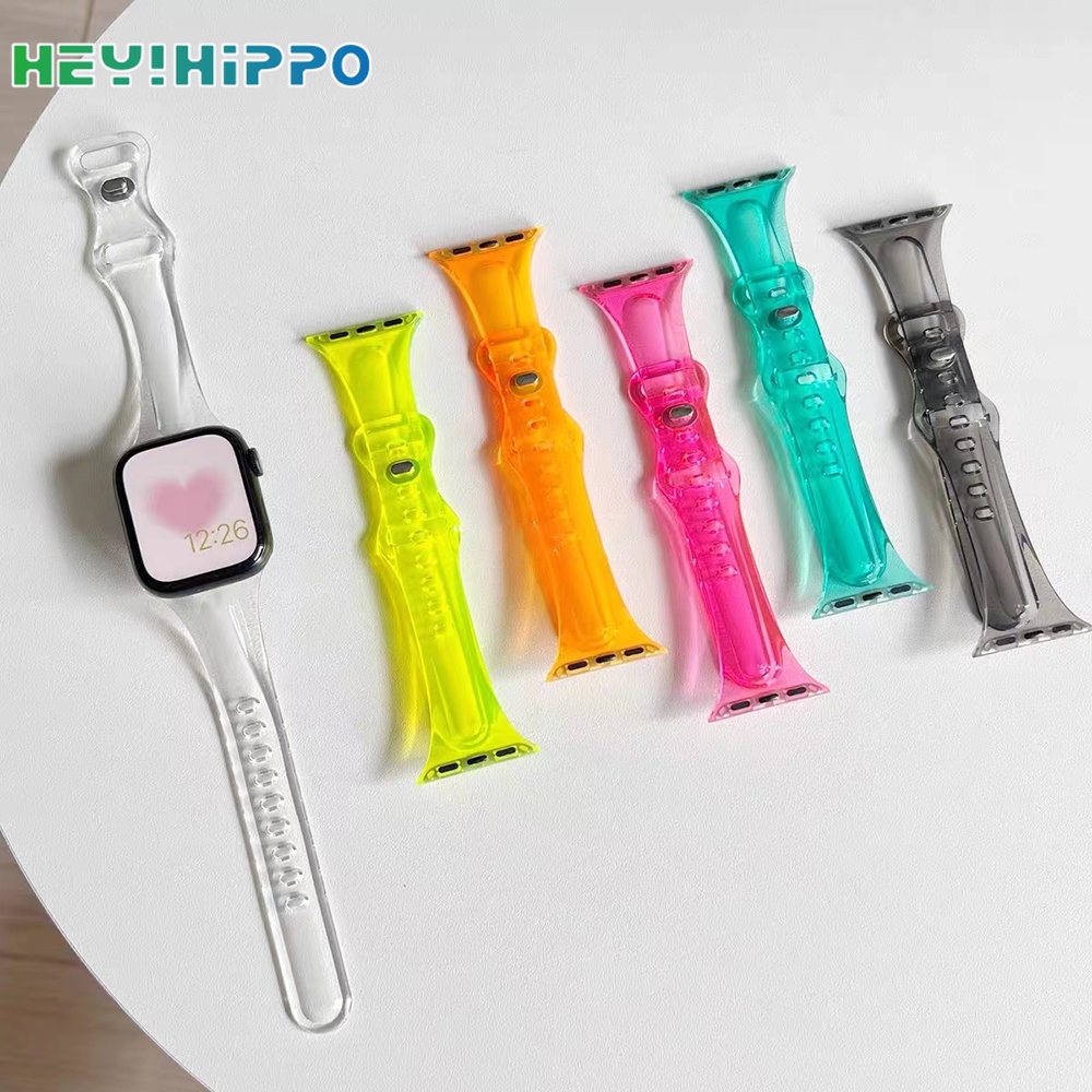 เอวเล็กสายโปร่งใสสําหรับ smart watch series 10 9 8/7/6/SE/5/4/3 ซิลิโคน 8 ตัวอักษรสายคล้องคอออกแบบสําหรับ iwatch 45/44/42/41/40/48 มม.Series10 46 มม.42 มม.