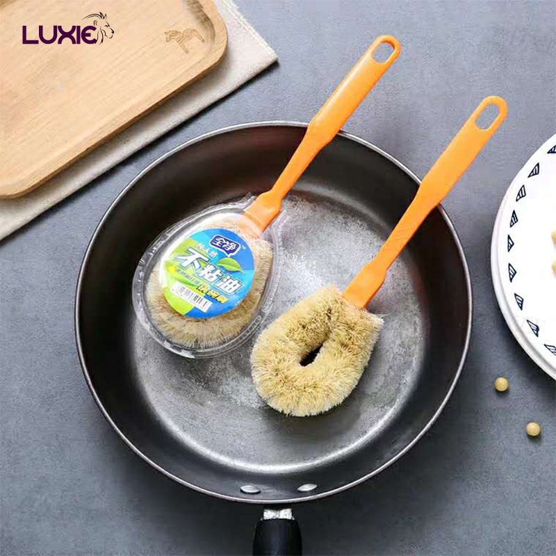 Luxie H607 แปรงทำความสะอาด เส้นใยป่านธรรมชาติ แปรงล้างจานล้างคราบไขมัน น้ำมันไม่ติดหม้อ แปรงล้างจานด้ามยาว