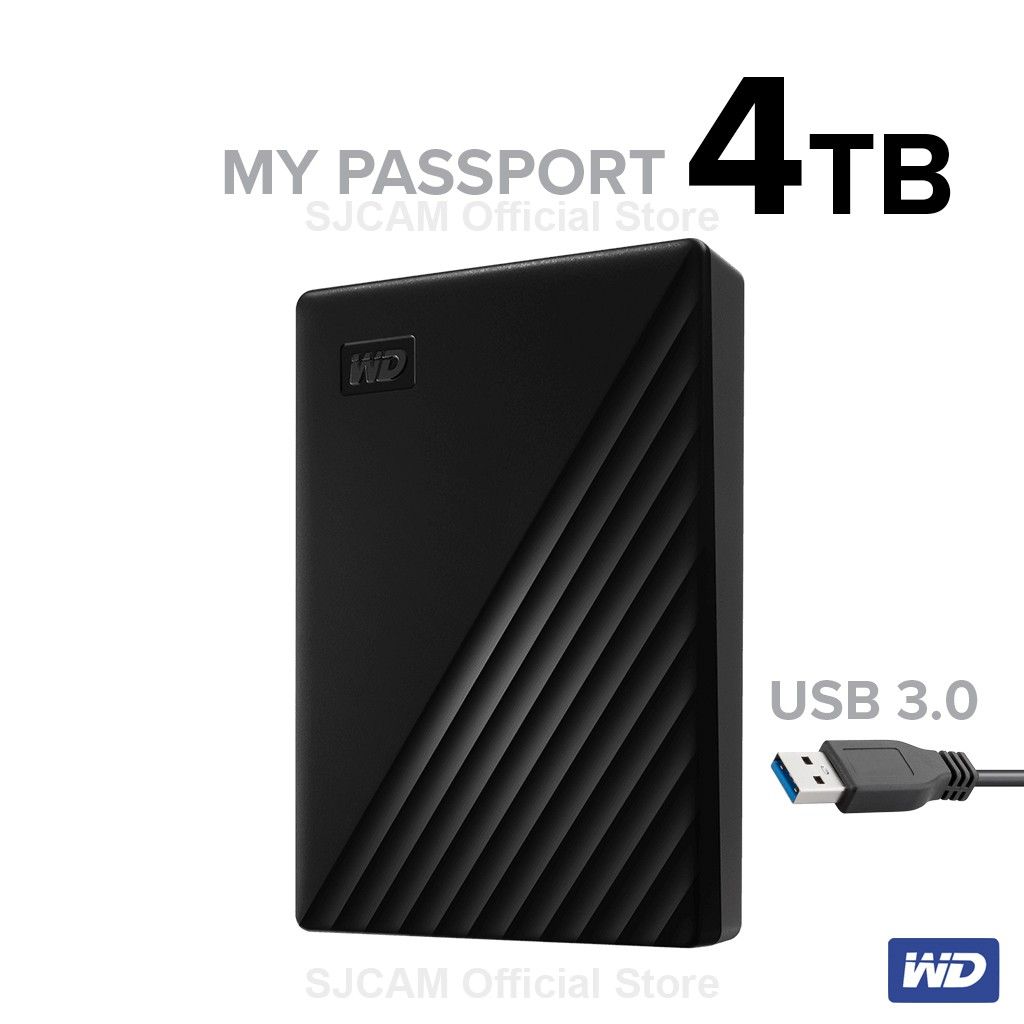 WD External Harddisk 4TB ฮาร์ดดิสก์แบบพกพา My Passport, USB 3.0 External HDD 2.5" (WDBPKJ0040BBK-WES