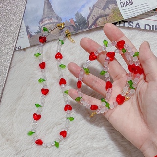 (พร้อมส่ง)สร้อยลูกปัดเกาหลีหัวใจแดง สร้อยคอสไตล์เกาหลี