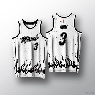 เสื้อกีฬาบาสเก็ตบอล HQ7 NBA Jersey Heat No.3 Wade สีขาว พลัสไซซ์ สําหรับผู้ชาย และผู้หญิง QH7