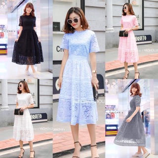 TwinsShopVip💗พร้อมส่ง TW3967 แม็กซี่เดรสลูกไม้ lace maxi dress