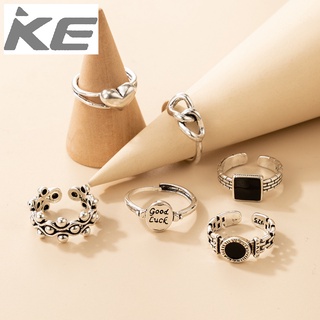 Jewelry Vintage Black Gemstone Ring Geometric Mushroom Letter Ring Set of Six for girls for wo