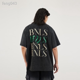 feng043BONELESS simple letter BNLS twisted LOGO พิมพ์เสื้อยืดแขนสั้น high street ฤดูร้อนอเมริกันผ้าฝ้ายเสื้อยืด