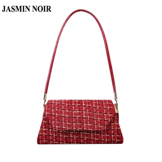 Jasmin Noir กระเป๋าสะพายข้าง ผ้าขนสัตว์ ทรงสี่เหลี่ยม ขนาดเล็ก เรียบง่าย สําหรับผู้หญิง