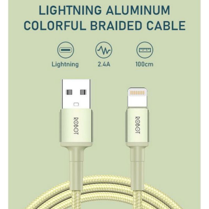 [ROBOT] USB LIGHTNING FAST CHARGE DATA CABLE lPHON 5 6 6S 7 7+ 8+ XR XS R-SL สีเหลือง