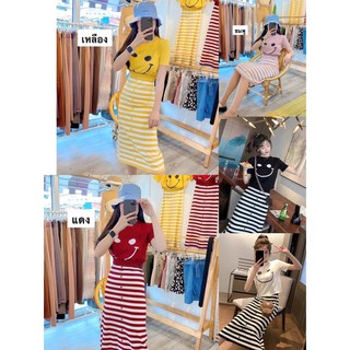 🍭🍭งานเซ็ท2ชิ้น เนื้อผ้าไหมพรม หน้ายิ้ม เหมาะกับทุกวัย​ มาใหม่จ้า อก38-44ยาว18 เอว24-36 ยาว30