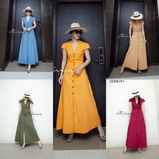 Maxidress คอวีกระดุมหน้าทรงสวย