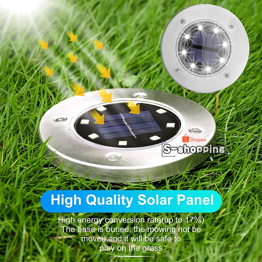 ไฟสีส้ม Solar Garden Light 8LED โคมไฟตกแต่งสนามหญ้า  ฝังพื้นโซล่าเซลล์ *
