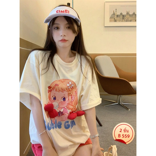 เสื้อยืดแขนสั้น โบว์น่ารัก ลายดอกไม้สไตล์ฝรั่งเศส เสื้อยืด She Said