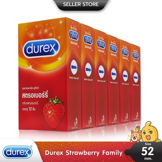 Durex Strawberry ถุงยางอนามัย กลิ่นหอมสตรอเบอร์รี่ ผิวเรียบ ขนาด 52.5 มม. บรรจุ 6 กล่อง (72 ชิ้น)