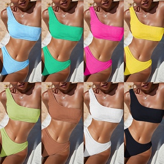 BBB Women’s Solid Color One-shoulder High-waist Sexy Bikini Multi-color Split Swimsuit Beachwear