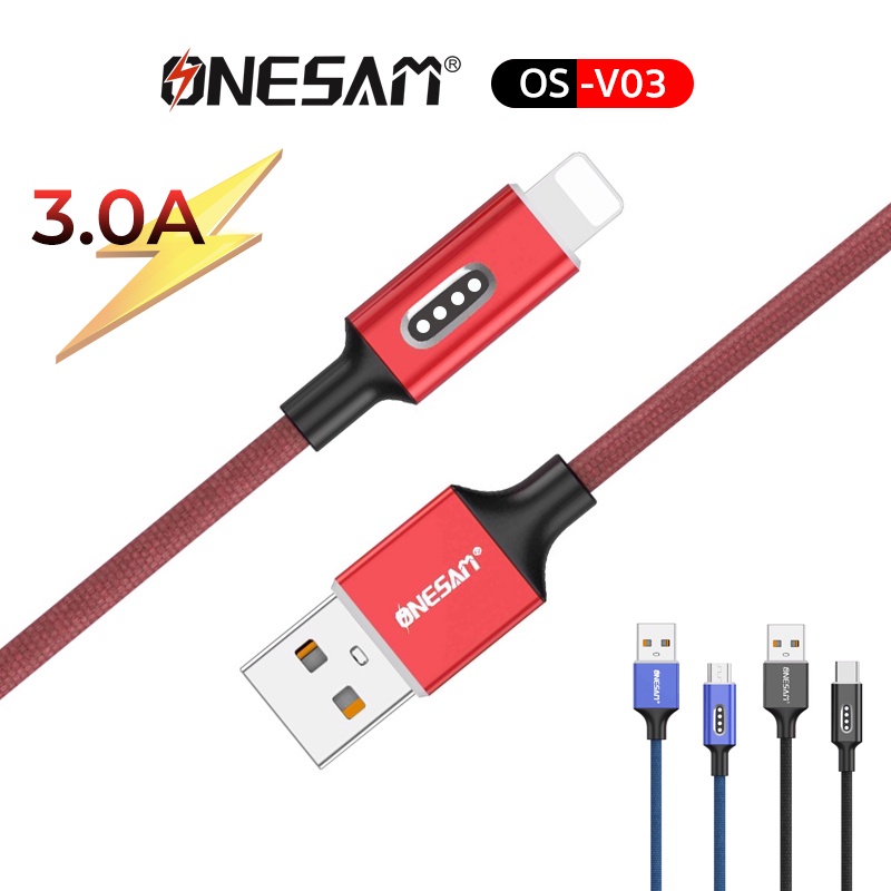 ONESAM รุ่น OS-V03 สายชาร์จและถ่ายโอนข้อมูล LED Data Cable FAST Charging ชาร์จไว 3.0A ยาว 1 ม. ของแท้ 100% ประกัน 1 ปี