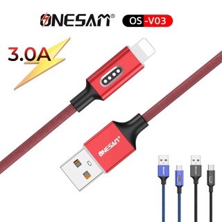 ONESAM รุ่น OS-V03 สายชาร์จและถ่ายโอนข้อมูล LED Data Cable FAST Charging ชาร์จไว 3.0A ยาว 1 ม. ของแท้ 100% ประกัน 1 ปี