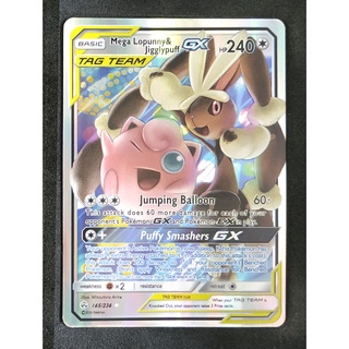 Mega Lopunny &amp; Jigglypuff Tag Team GX เมก้า มิมิล็อป &amp; พูริน 165/236 Pokemon Card Gold Flash Light (Glossy) ภาษาอังกฤษ