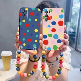 เคสโทรศัพท์มือถือ ขอบสี่เหลี่ยม พิมพ์ลายจุด พร้อมสายคล้องโซ่ สําหรับ OPPO Reno6 Z 5G Reno 5 Pro 4 4G 3 Reno2 Z F