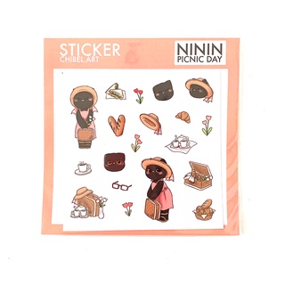 สติกเกอร์แมวเหมียว แมวดำน่ารักปิ๊กนิก NININ PICNIC DAY [CHIBEL]