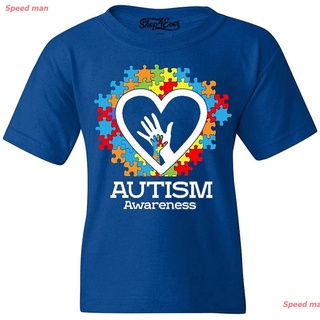 เสื้อยืดครอปตลก ระบายอากาศได้ดี สบายๆ  Autism Awareness Hands In Heart Childs T-Shirt Kids Tee couple คู่รัก