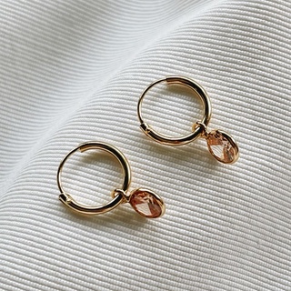 10mm Peach CZ Dangle Hoops, 18K Gold Plated Sterling Silver Earrings E0073 | เงินแท้ 925 ชุบทองเเท้ 18 กะรัต