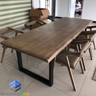 Nordic Modern Solid Wood Table Top with Wwrought Iron Table Leg Conference Table