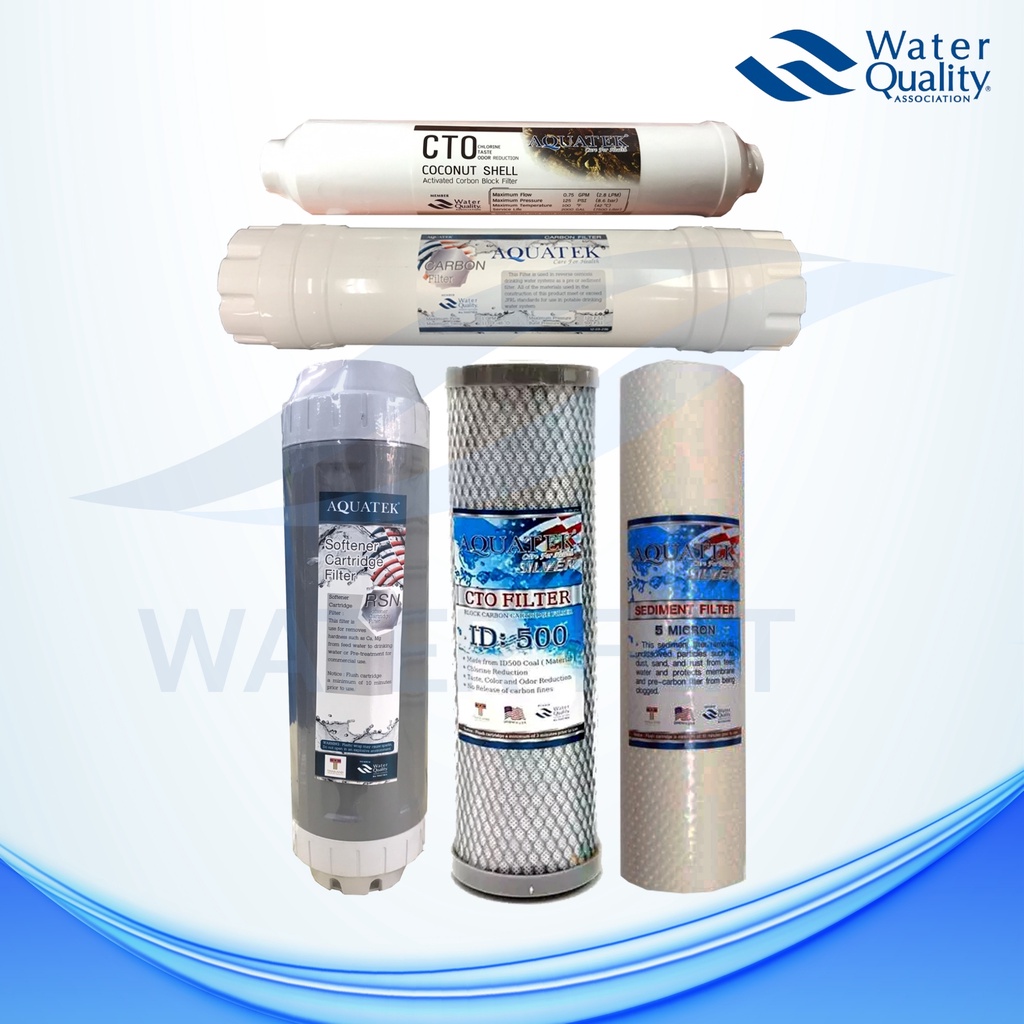 ชุดไส้กรองน้ำดื่ม AQUATEK 5 ขั้นตอน PP DOT 5 Micron / Carbon / Resin /Post carbon 12" / Post carbon 10"