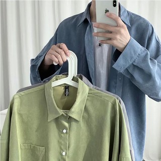 【M-3XL】เสื้อเชิ้ตแขนยาว สีพื้น ทรงหลวม แฟชั่นสำหรับผู้ชาย