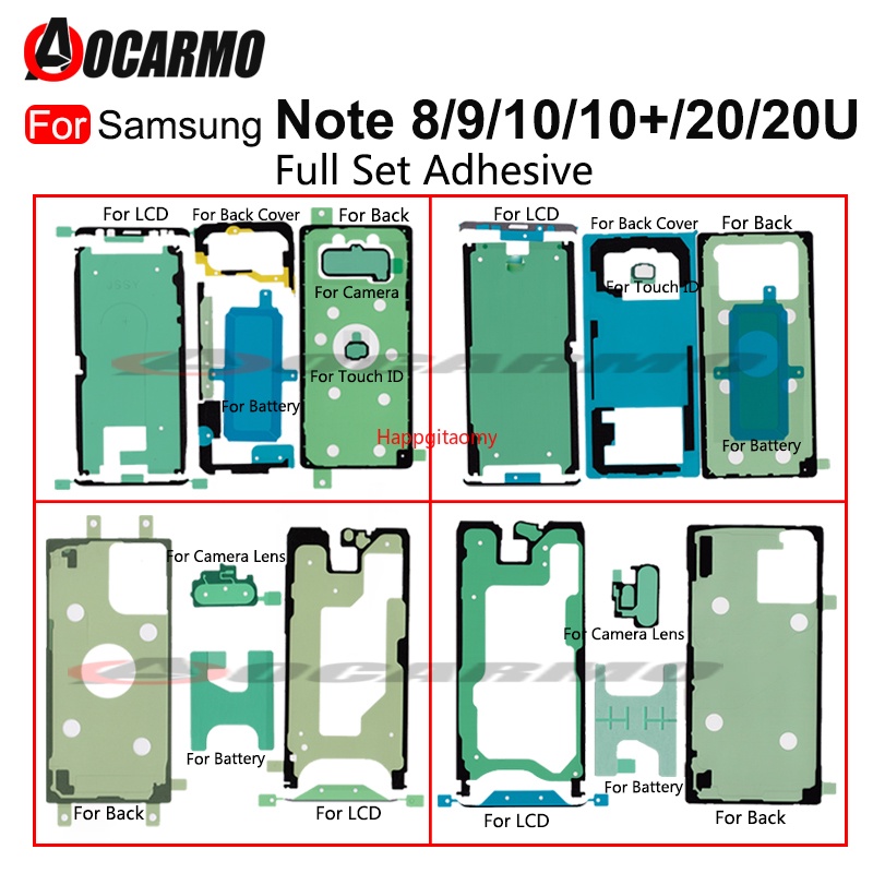 Haptimy- สําหรับ Samsung Note 7 8 9 10 Plus 20 Ultra Note8 Note9 ด้านหน้าปกหลัง LCD แบตเตอรี่ครบชุดเทปกาวกันน้ํากาวสติกเกอร์