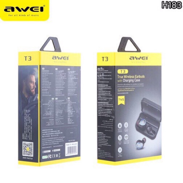 Awei T3 True Wireless Earbuds With Charging Case(ของแท้100%)
