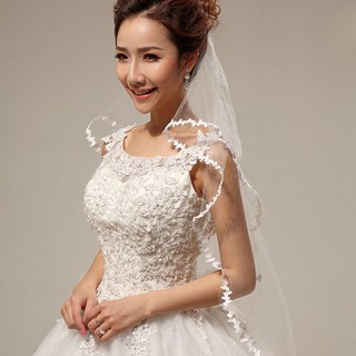 เวลเจ้าสาวปลายลูกไม้เล็ก - 90-110cm Floral Leaves Lace trim White Without Comb Bridal Veil