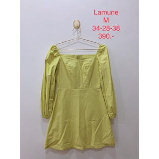 เดรสสั้น เดรสทรงเอผ้าพื้นสีเขียวมะนาว LAMUNE SIZE M