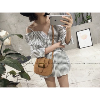 พร้อมส่ง🌸 เสื้อแฟชั่น สายเดี่ยว กระดุมหน้า เปิดไหล่ แขน4 ส่วน ลายทาง รหัสสินค้า MY2115