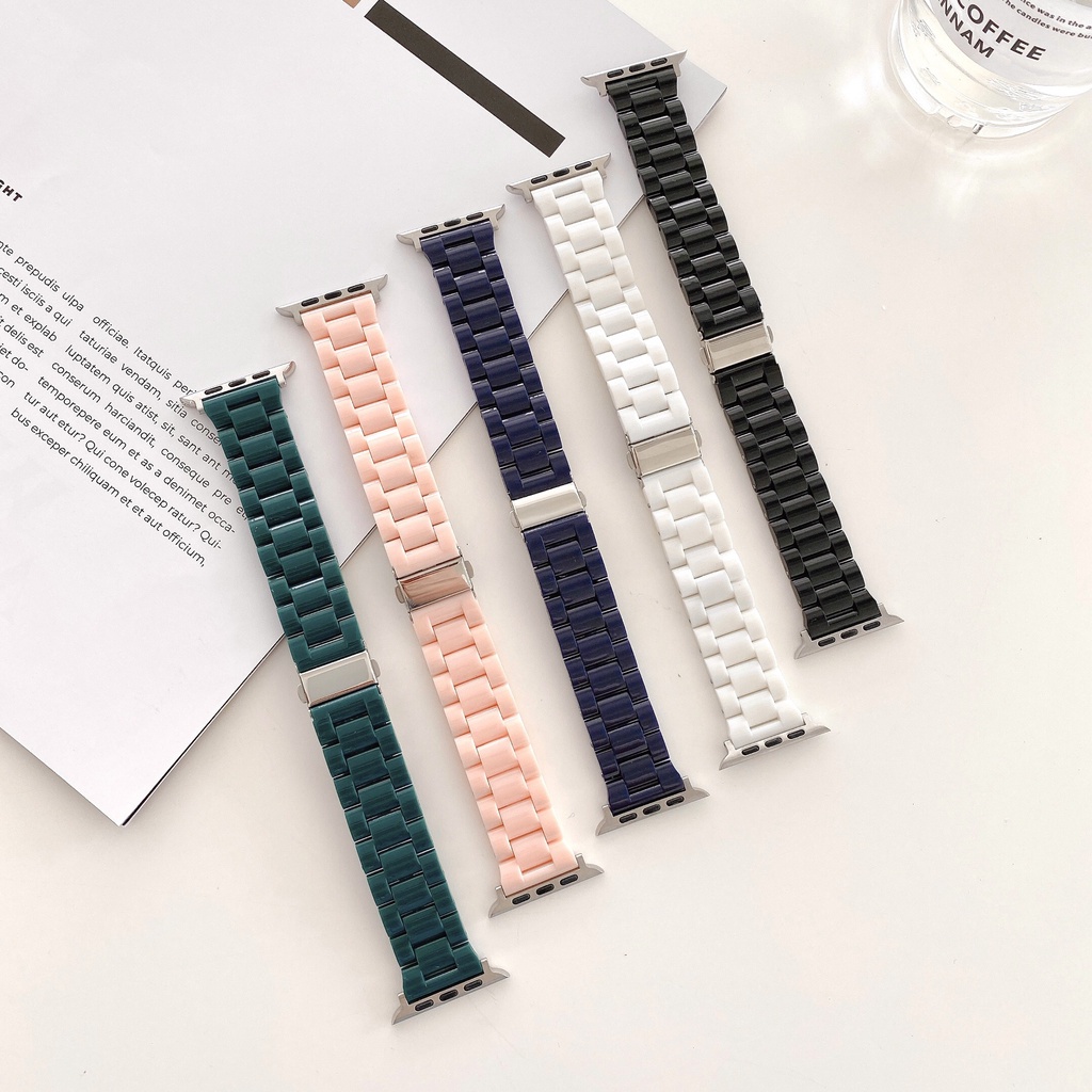 【พร้อมส่ง】 สายลูกปัดเรซินโซ่ใสของ สำหรับ Watch series 7/1/2/3/4/5/6 SE 38/40/42/44/41/45mm สุดฮิต!สายแอปเปิ้ลวอช